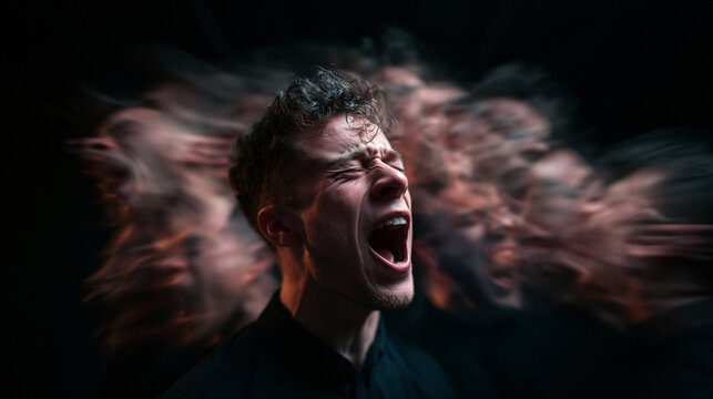 Distressed Man Screaming in Panic and Mental Anguish