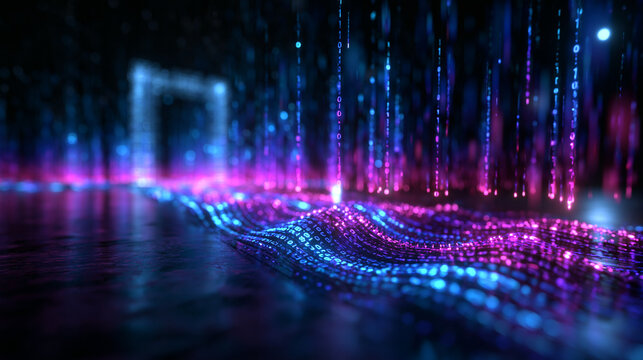 Binary Code Stream Flowing into Glowing Digital Portal