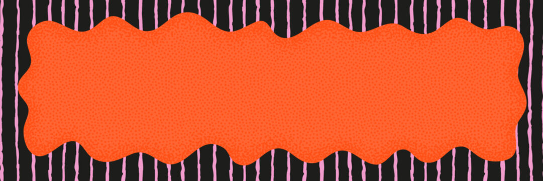 Groovy frame with wavy funky border and dotted texture on seamless background in orange, pink and black colors. Abstract shape frame template for posters, banners and scrapbook designs