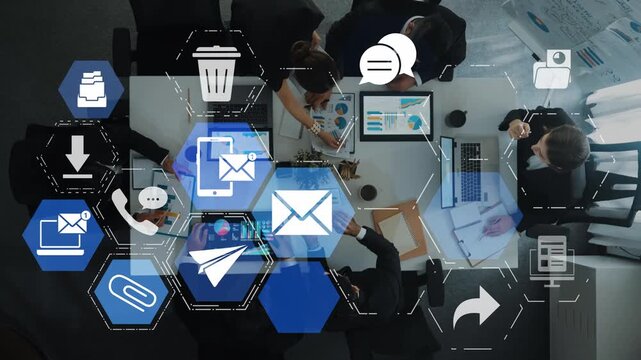 Email icons show digital communication, email service, and inbox management. Email supports online messaging, email notification, and secure exchange. Funnel