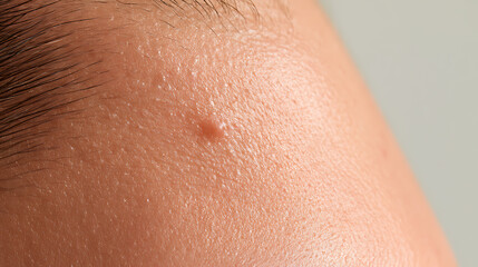 Naklejka premium Close-up view of a person skin showing facial acne pimple and blemish issue, macro detail shot highlighting common dermatology health