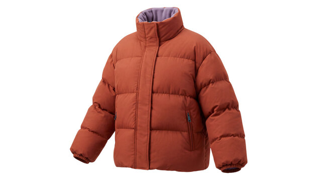 Orange puffer jacket isolated PNG on transparent background