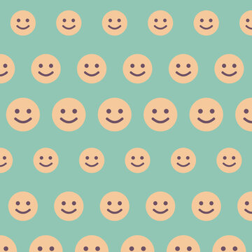 Groovy smiley face seamless pattern in pastel colors for retro background design