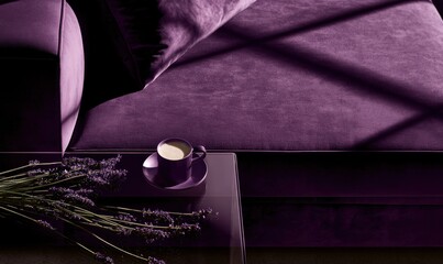 Obraz premium Luxury purple sofa with dried lavender