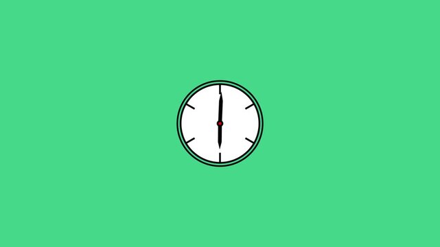 Simple clock animation spinning fast on a green background, for time management, concepts