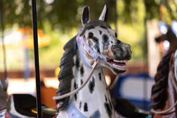 Merry-go-round Carousel Horse at Windmill Park in Holland, Michigan, Features Colorful Design and Playful Charm for Visitors © Carol