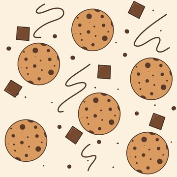 Cute Chocolate Chip Cookies and Chocolate Seamless Pattern
