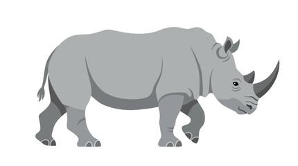 Gray rhinoceros illustration depicts a large thick skinned mammal on a white background © Vector Hub24