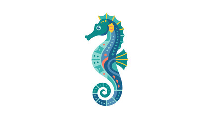 Stylized seahorse illustration features geometric shapes and a white background © Vector Hub24