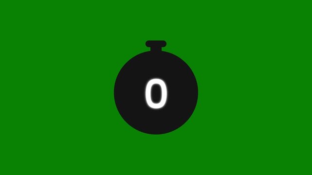 Rapid 5 to 0 seconds countdown timer and ultra-short pulse stopwatch animation on green screen
