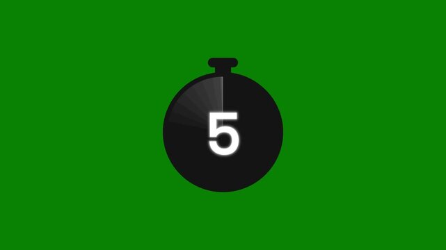 Short interval 10 to 0 seconds countdown timer and fast stopwatch clock graphic for user interface on green screen