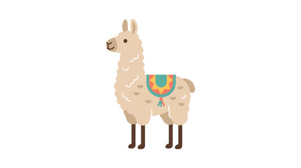 Stylized llama illustration with colorful saddle blanket on white background © Vector Hub24