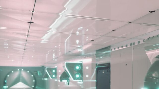 A sleek corridor showcases cutting edge design elements with glowing lights and smooth surfaces. The futuristic setting invites exploration and ignites curiosity about its purpose.
