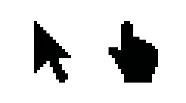 Pixel Art Mouse Cursor Pointing And Clicking Hand Icon Design transparent background