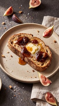 Multigrain Toast with Fig Jam and Salted Butter