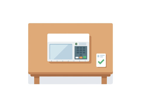 Electronic Voting Machine with Ballot and Check Mark on Table