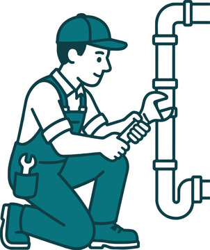 Professional Plumber Repairing Water Pipe with Wrench, Plumbing Maintenance and Home Repair Service Illustration