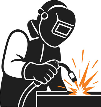 Professional Welder Working with Welding Torch and Protective Mask, Metal Fabrication and Industrial Workshop Illustration