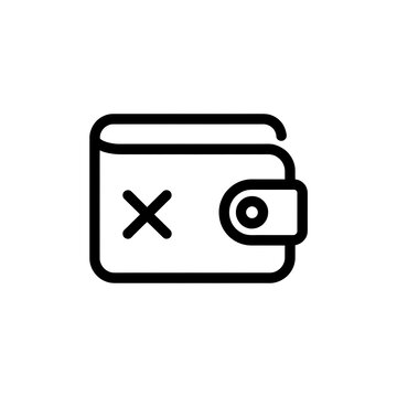 Black line icon of a wallet with a cross mark symbol