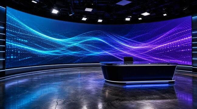 Curved LED media wall in broadcast studio
