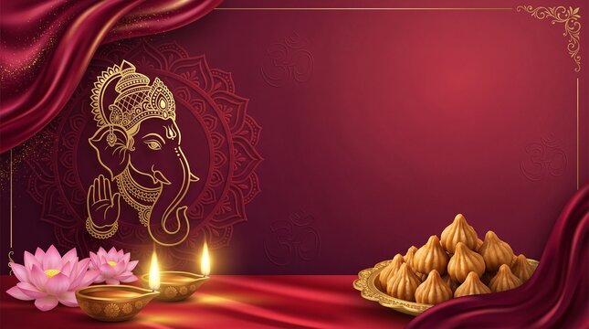 Ganesh Chaturthi Anant Chaturdashi Red Diya Banner
