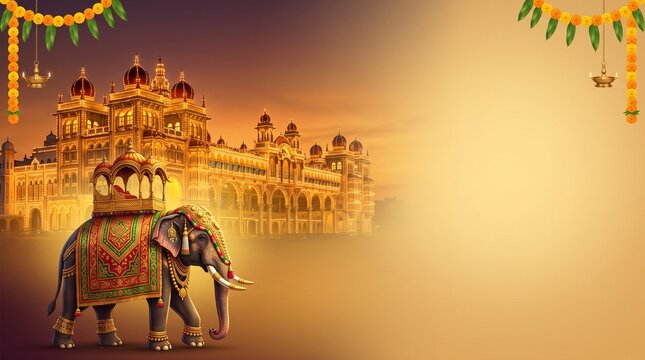 Mysore Dasara Elephant Palace Hindu Festival Banner