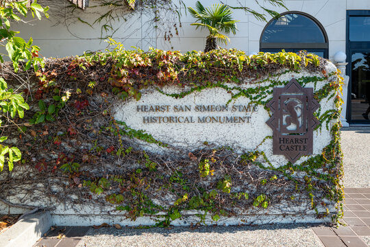 The entrance to Hearst San Simeon State Historical Monument, as the nearby Plaskett Fire prompts evacuation shelters as far south as Cambria, California, August 2026.