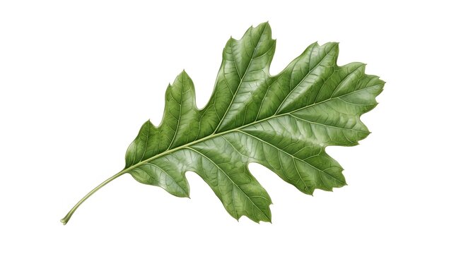 Oak Leaf Detail: A detailed close-up showcases a vibrant green oak leaf with its distinctive lobed shape and intricate veining.