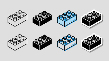 Plastic building bricks vector presentation in outline, solid, colored, and sticker styles © BestFren