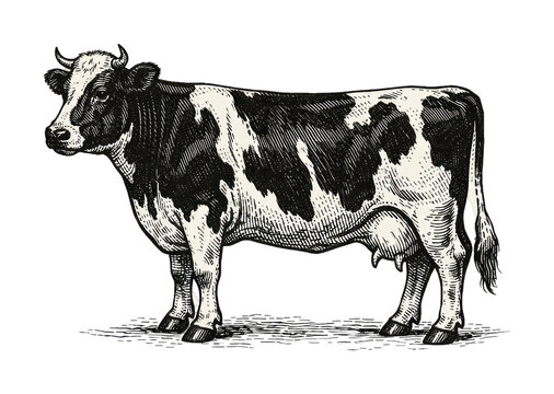PNG Vintage cow illustration art.