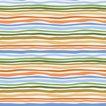 Wavy Stripes Seamless Pattern in Multicolor Hand Drawn Lines