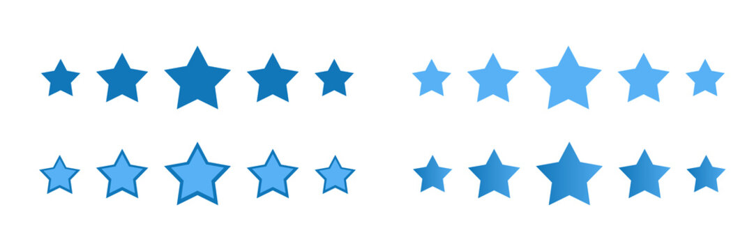 Five stars gor rating, stars for a ranking, Five Point Star Shapes Collection in Black, Gold and Outline Styles,