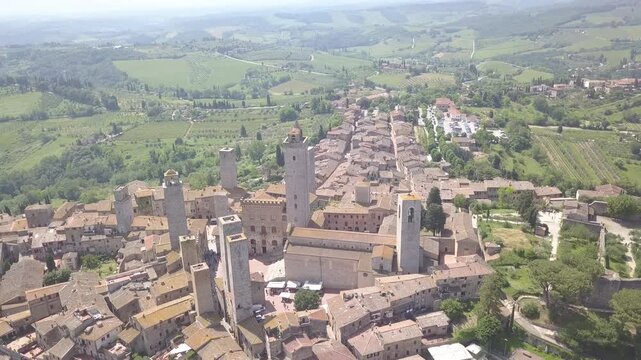 San Gimignano, Tuscany, Italy, aerial, drone, view,