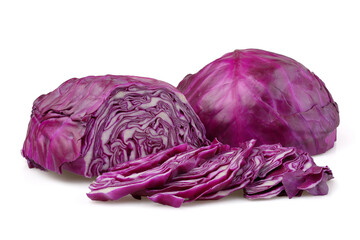 Fototapeta premium Fresh red cabbage chopped for salad on white background.