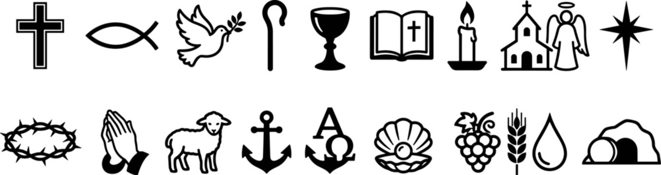 Set of christian religious symbols and icons