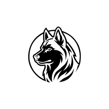 Black and White Dog Head Mascot Vector Illustration Isolated on White Background