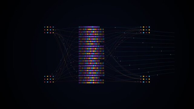Digital binary code matrix with flowing data streams in dark cyber environment for tech security