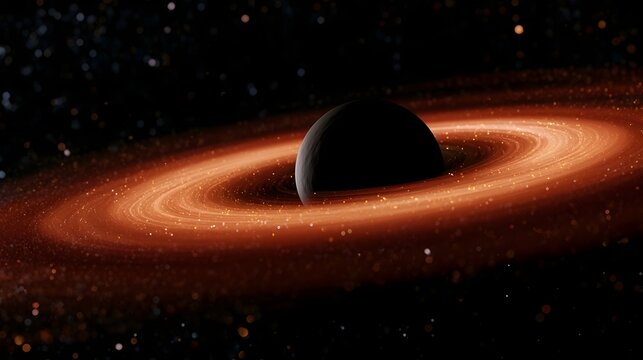 A black hole with a glowing accretion disk surrounded by stars in deep space  rendered with cosmic detail