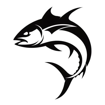 Stylized tuna fish silhouette graphic design featuring sharp black curves and bold minimalist vector art style