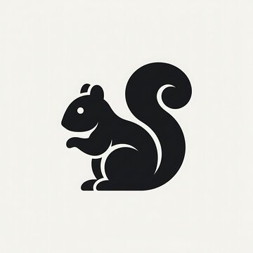 Black silhouette of a cute sitting squirrel isolated on a clean minimal off white background design