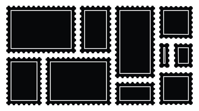 wavy rectangular frames scallop set black. postage stamp borders. Geometric shapes stickers with zigzag wavy edge. scallop edge shape. vector illustrator..