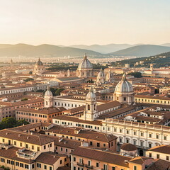 Fototapeta premium Golden Hour View of Historic Rome with Domed Architecture