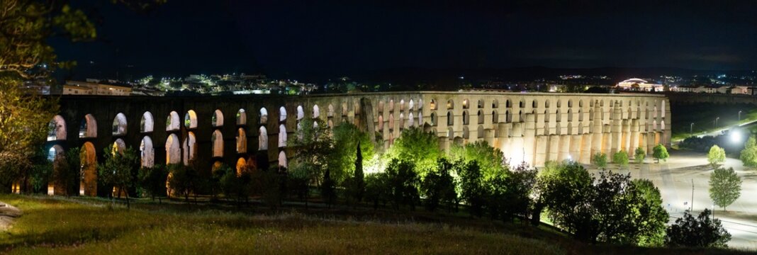 Amagucal Aqueduct Elvas Portugal at Night