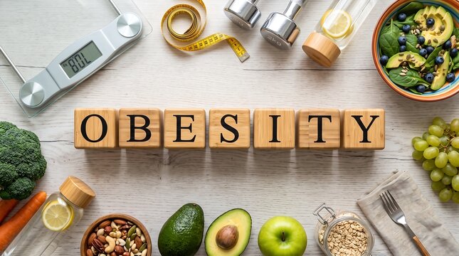 Conceptual representation of obesity management through healthy eating habits and regular physical exercise routines