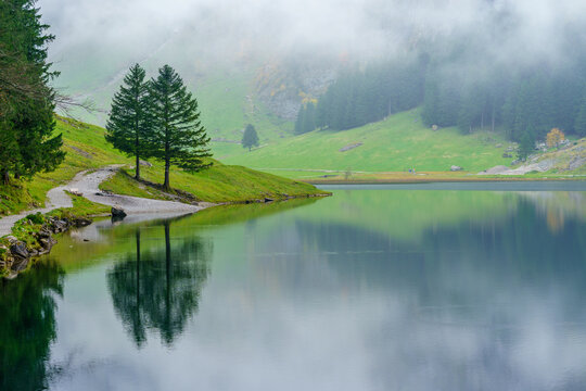 Seealpsee lake, in the Alpstein range, Appenzell