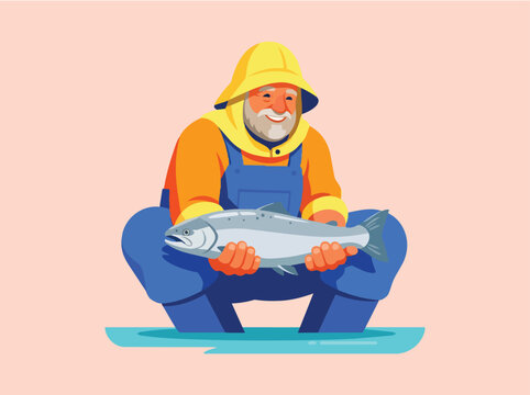 Fisherman holding large caught salmon