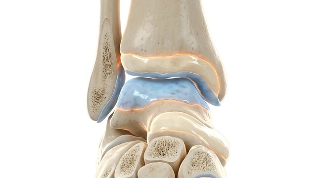 Anatomical model of human ankle joint structure and bones close up with ankle anatomy