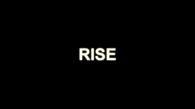 Yellow glowing text word rise on black background