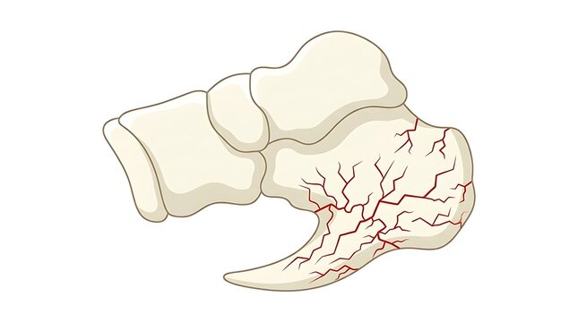 Anatomical diagram of human calcaneus bone with calcification and bone spur formation