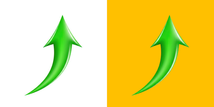 Green glossy upward pointing arrow on split white and yellow background transparent png